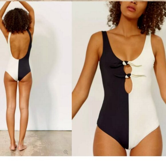 New MARA HOFFMAN Maven One piece Swimsuit Colorblock Black\White S MSRP $285